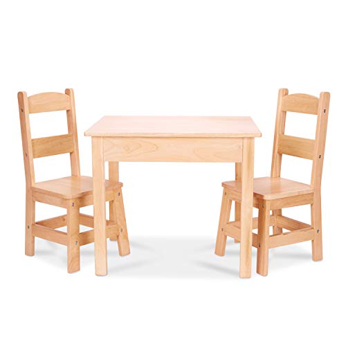 Melissa & Doug Solid Wood Table and 2 Chairs Set - Light Finish Furniture for Playroom
