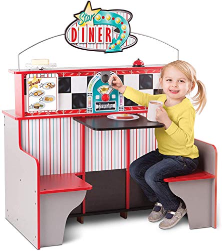 Melissa & Doug Double-Sided Wooden Star Diner Restaurant Play Space