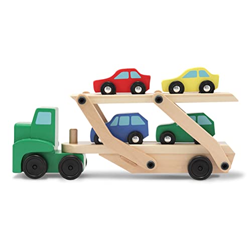 Melissa & Doug Car carrer Truck and Cars Wooden Toy Set With 1 Truck and 4 Cars