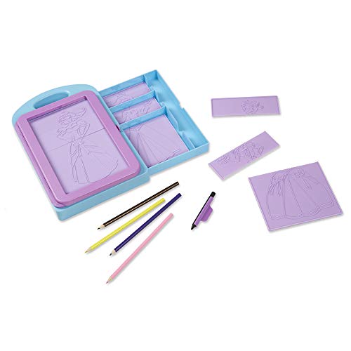 Melissa & Doug Princess Design Activity Kit - 9 Double-Sided Plates, 4 Colored Pencils, Rubbing Crayon