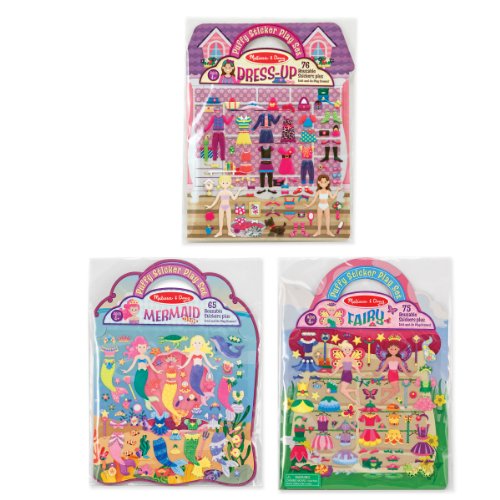 Melissa & Doug Puffy Sticker Pads Set: Fairy, Dress-Up, and Mermaid - 216 Reusable Stickers
