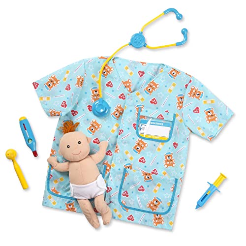 Melissa & Doug Pediatric Nurse Role Play Costume Set (8 pcs) - Includes Baby Doll, Stethoscope