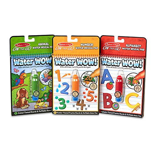Melissa & Doug On the Go Water Wow! Reusable Water-Reveal Activity Pads, 3-pk, Animals, Alphabet, Nubers