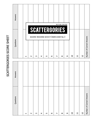 BG Publishing Scattergories Score Sheet: Scattergories Game Record Keeper for Keep Track Of Who's Ahead In Your Favorite Creative Thinking Category Based Party Game (Horizontal) by BG Publishing