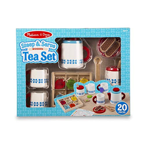 Melissa & Doug 20-Piece Steep and Serve Wooden Tea Set - Play Food and Kitchen Accessories