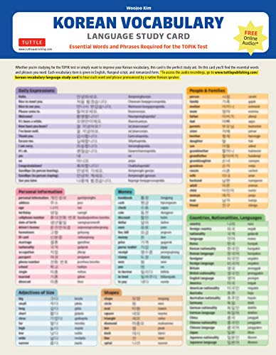 Korean Vocabulary Language Study Card: Essential Words and Phrases Required for the TOPIK Test (Includes Free Online Audio)