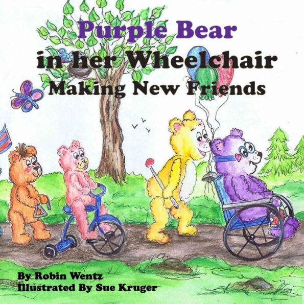 Purple Bear In Her Wheelchair Making New Friends