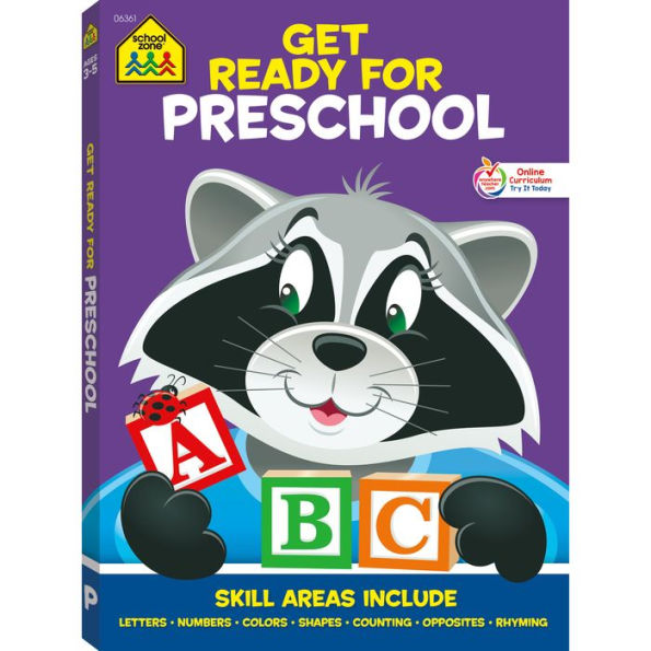 School Zone - Get Ready For Preschool Workbook - 256 Pages, Ages 3 To 5, Early Reading, Math, Letters, Numbers, Colors, Shapes, Opposites, Counting, Rhyming, And More