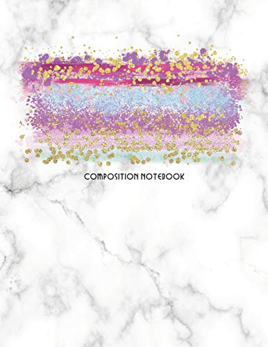 Composition Notebook: Marble And Glitter Decorative Design With Wide Rule Lines And Numbered Pages