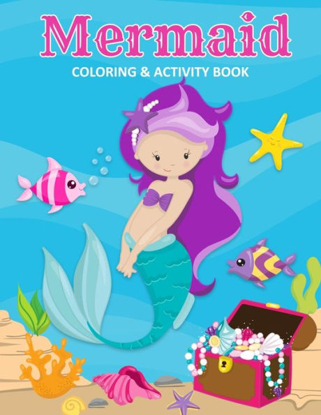Mermaid Coloring & Activity Book: Primary K-2 | Coloring Pages | Word Search | Sudoku Puzzles | Learning Workbook | Travel Vacation Busy Rainy Ray Book | Under The Sea Fish And Treasure Cover