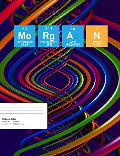 Morgan: Morgan Composition Notebook, Personalised Name Notebook, Periodic Table Style Science Fan Notebook, Future Chemist Notebook, 7.44" X 9.69" College Ruled Paper With 200 Pages