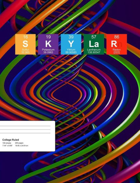 Skylar: Skylar Composition Notebook, Personalised Name Notebook, Periodic Table Style Science Fan Notebook, Future Chemist Notebook, 7.44" X 9.69" College Ruled Paper With 200 Pages
