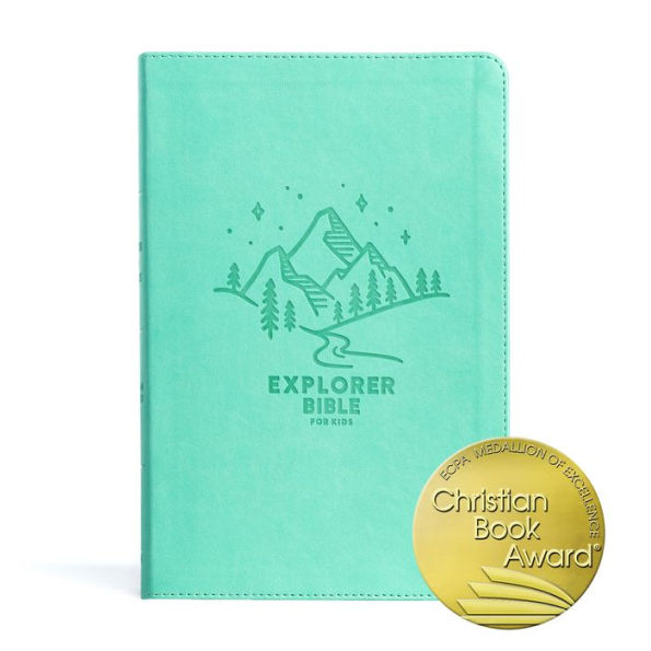 Csb Explorer Bible For Kids, Light Teal Mountains Leathertouch, Red Letter, Full-Color Design, Photos, Illustrations, Charts, Videos, Activities, Easy-To-Read Bible Serif Type