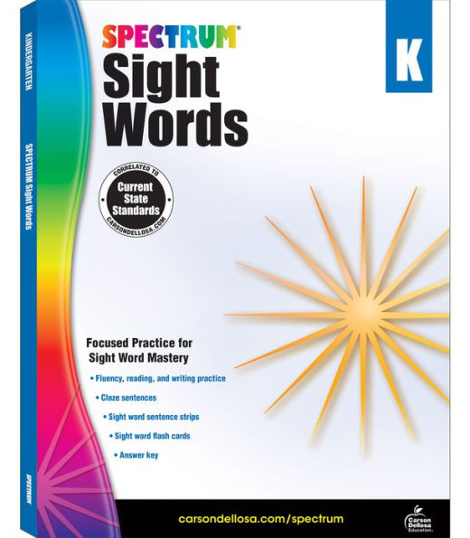 Spectrum Kindergarten Sight Words Workbook, Ages 5 To 6, High Frequency Reading And Writing Practice, Sentence Building Skills, And Sight Word Flash ... Kindergarten Workbook For Kids (Volume 70)