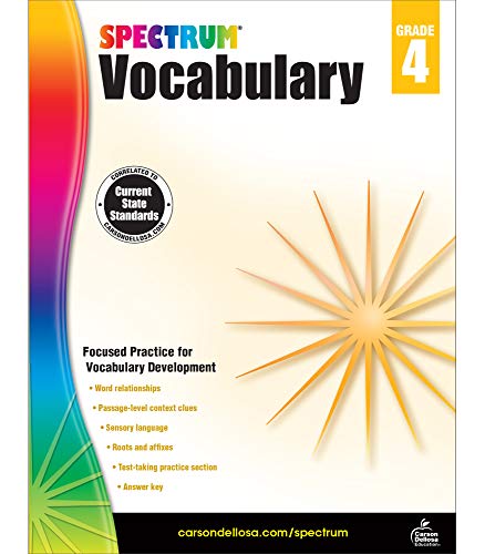 Spectrum Grade 4 Vocabulary Workbook??÷4Th Grade State Standards For Word Relationships, Sensory Language, Reading Comprehension With Answer Key For Homeschool Or Classroom (160 Pgs)