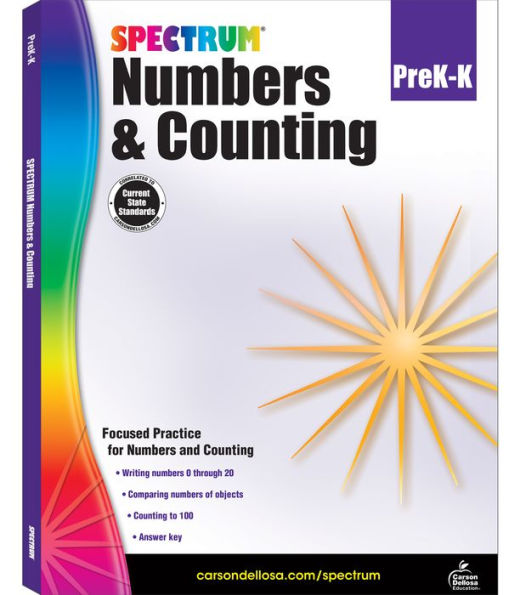 Spectrum Preschool Numbers And Counting Math Workbook, Ages 3 To 6, Preschool Math Numbers And Counting, Practice Writing Numbers 0-20, Comparing Numbers Of Objects, And Counting To 100 - 96 Pages