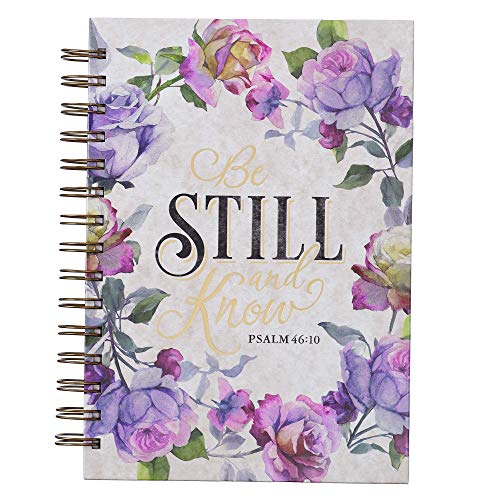 Christian Art Gifts Large Hardcover Notebook/Journal Be Still and Know ? Psalm 46:10 Bible Verse Purple Rose Inspirational Wire Bound Spiral Notebook w/192 Lined Pages, 6? x 8.25?