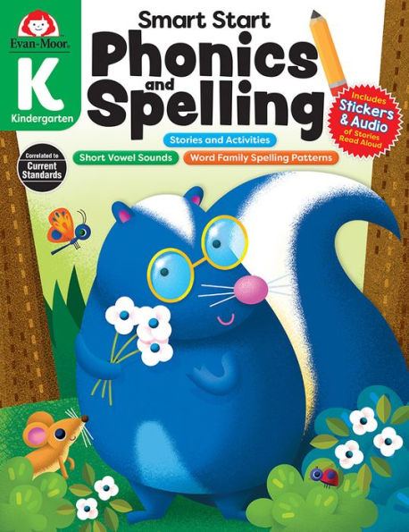Evan-Moor's Smart Start Phonics And Spelling Workbook For Kindergarten, Beginning Reading, Spelling Patterns, Learn To Read, Homeschool, Word Families, Stickers, Print Copy, Audio Stories
