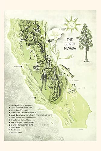Vintage Journal Map Of The Sierra Nevada (Pocket Sized