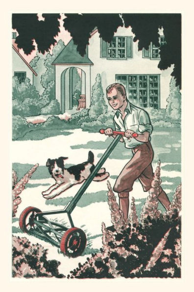 Vintage Journal Industrious Boy Mowing Lawn