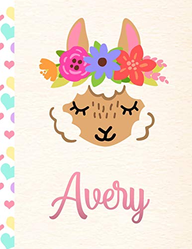 Avery: Personalized Llama Sketchbook For Girls With Pink Name - 8.5X11 110 Pages. Doodle, Draw, Sketch, Create!