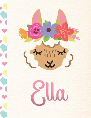 Ella: Personalized Llama Sketchbook For Girls With Pink Name - 8.5X11 110 Pages. Doodle, Draw, Sketch, Create!