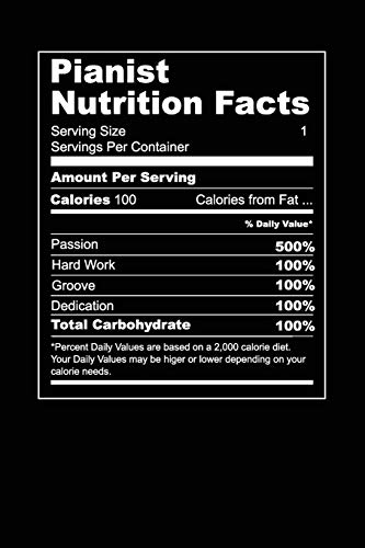 Pianist Nutrition Facts: Grab this product for a pianist who wants to share his nutrition facts with everyone. This is the diet of a musician. 6 x 9 inches - 100 pages