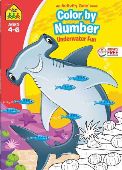 School Zone - Color By Number Underwater Fun Workbook - 64 Pages, Ages 4 to 6, Kindergarten, 1st Grade, Numerical Order, Coloring, Sea Creatures, and More (School Zone Activity Zone? Workbook Series)