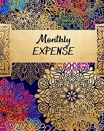 Monthly Expense: Colorful Navy Purple Gold Pink Mandala Design Cover (8 X 10 Inches) 102 Pages Monthly Expense Tracker