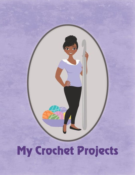 My Crochet Projects : Modern Crochet Lady With Dark Brown Skin Tone On Purple Background, Glossy Finish