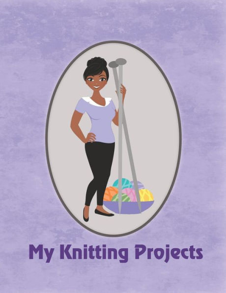 My Knitting Projects : Modern Knitting Woman With Dark Brown Skin Tone On A Purple Background, Glossy Finish