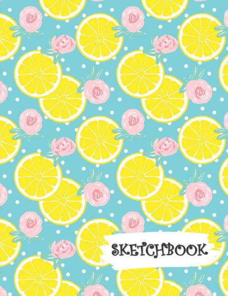 Sketchbook : Citrus Lemon & Roses Blue Background Fun Framed Drawing Paper Notebook