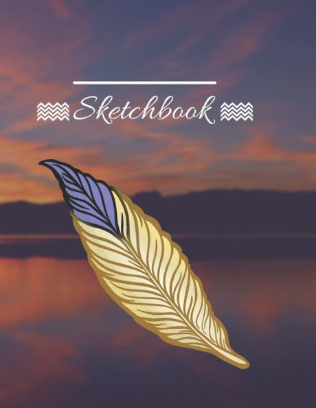 Personalized Sketchbook, Sunset, Lake, Feather, 120 Pages, (8.5"X11")
