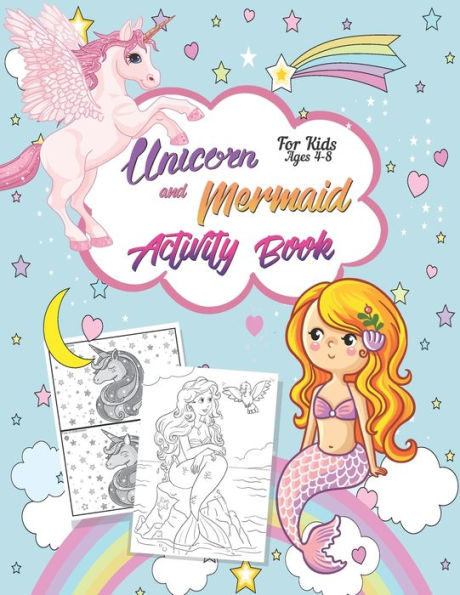 Unicorn And Mermaid Activity Book For Kids Ages 4-8 : 60 Pages For Word Search, Mazes, Coloring, Dot To Dot And More