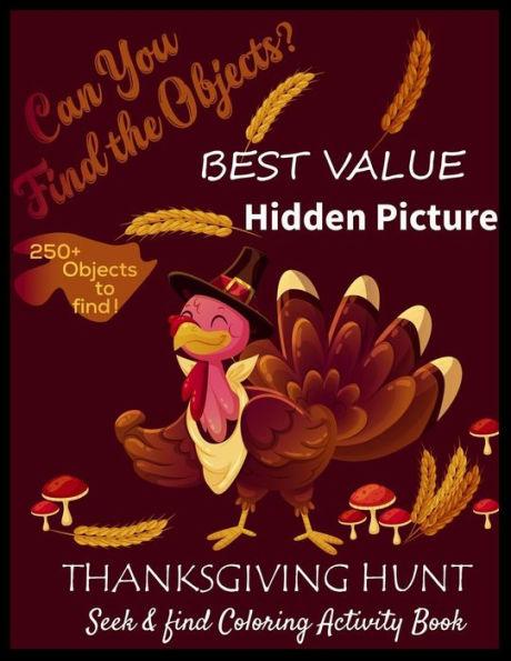 BEST VALUE Hidden Picture THANKSGIVING HUNT Seek & Find Coloring Activity Book: thanksgiving books for kids