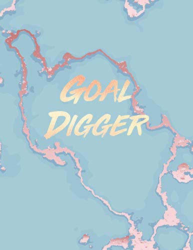 Goal Digger: Inspirational Quote Notebook, Soft Blue Marble and Gold | 8.5 x 11, 120 College Ruled Pages