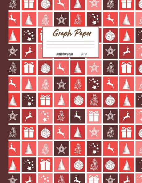 Graph paper: Cute Christmas presents cadeaux theme cover. Large US letter 8.5x11. 5x5 engineering 1/2 inch graphing grid.