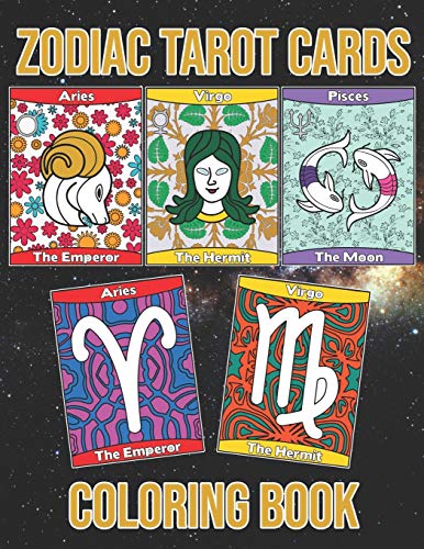 Zodiac Tarot Cards: Astrology Horoscopes Spread Oracle Reading With Botanical Flowers and Geometry Patterns Coloring Activity Book Large Size Galaxy Design Cover