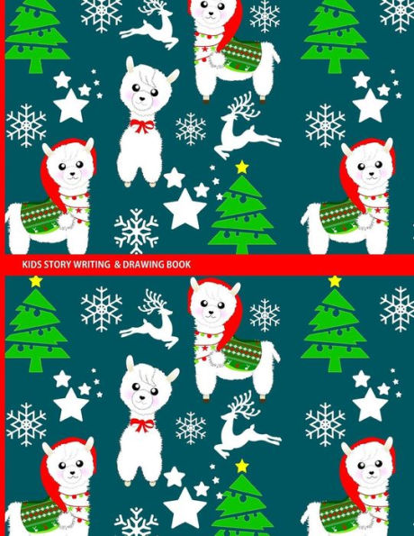 Kids Story Writing & Drawing Book: Festive Christmas Llama Pattern
