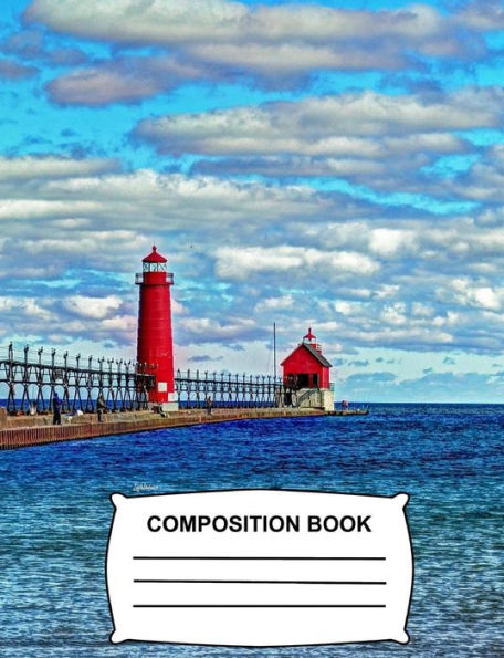 Lighthouse Composition Book : Graph Paper 4X4 Ocean View Notebook For School, Class And Office Stationary
