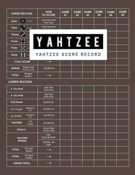 Yahtzee Score Record : Yahtzee Games Record Score, Scoresheet Keeper Notebook, Yahtzee Score Sheet, Yahtzee Score Card, Write In The Player Name And Record Dice Thrown, 100 Pages