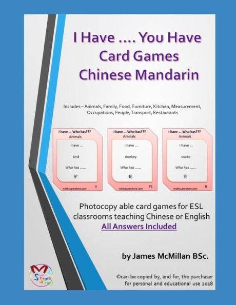 I Have .... You Have Card GamesChinese Mandarin: Photocopy able card games for ESL classrooms teaching Chinese or English