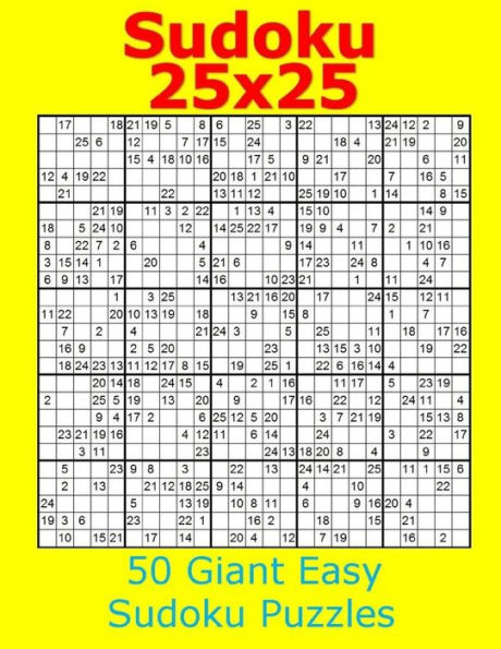 Sudoku 25X25 50 Giant Easy Sudoku Puzzles