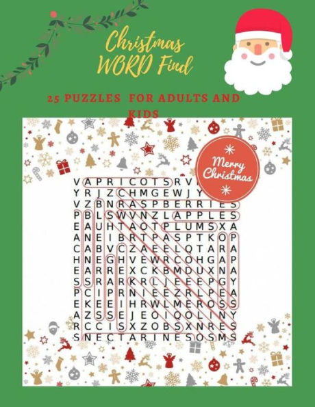 Encuentra palabras navideñas 25 rompecabezas para adultos y niños: 25 rompecabezas para los juegos de palabras navideños