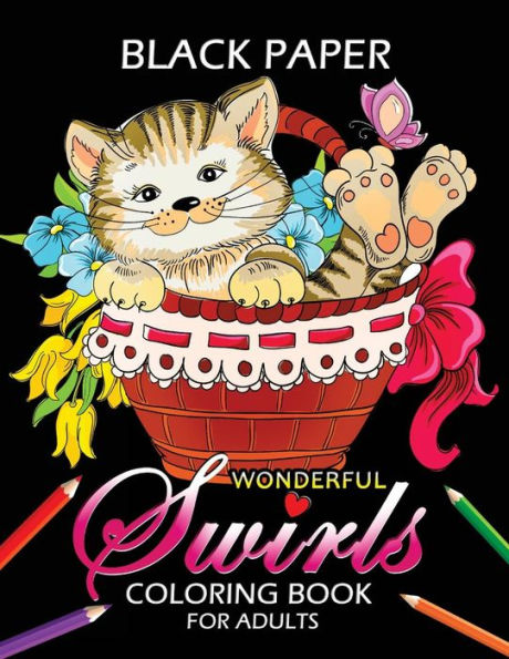 Wonderful Swirls Coloring Book For Adults : Animal And Flower Design Dark Edition Stress-Relief Adults Coloring Book (Black Pages)