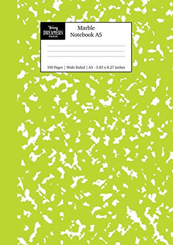 Marble Notebook A5 : Green Marble Wide Ruled Journal