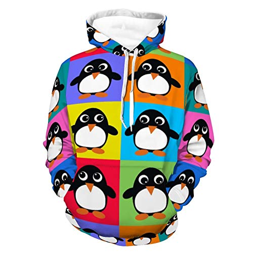 Women Men Hoodies 3D Print Unisex Casual Pullover Sweatshirt Penguin Pop Art Pattern Autumn Outfit With Pocket For Travel Outdoor