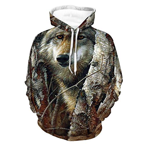 Unisex Realistic Print Hoodie Art Wolfs Pattern Pullover Sweatshirt Long Sleeve Fashion Sweater with Pocket for Women Men