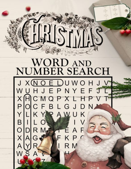 Búsqueda de palabras y números navideños: libro de rompecabezas con letra grande