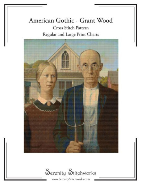 Patrón de punto de cruz gótico americano - Grant Wood: Patrón de punto de cruz con letras regulares y grandes